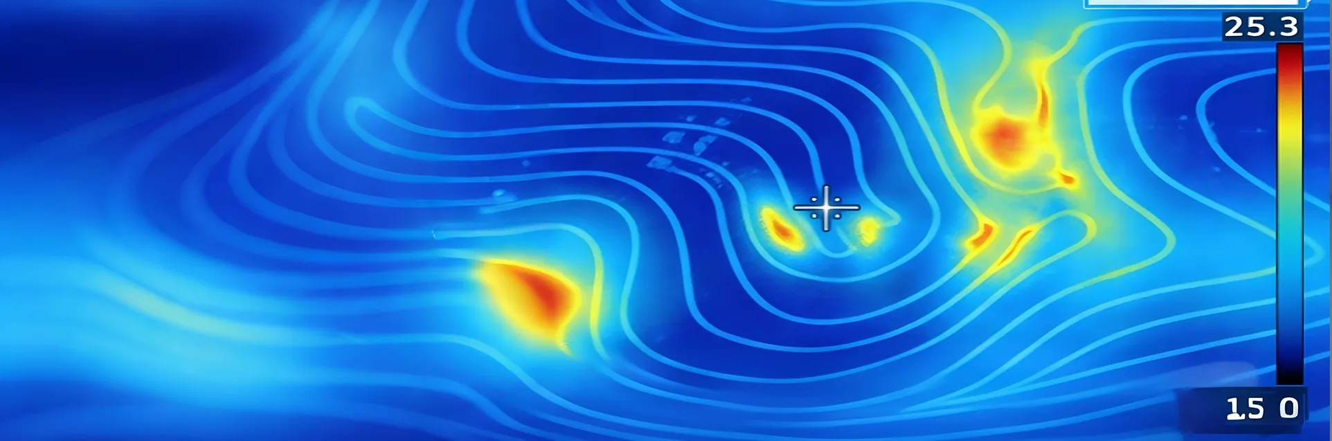 Thermal image illustrating hydronic imbalance (hot and cold spots) before and after ΔT balancing.