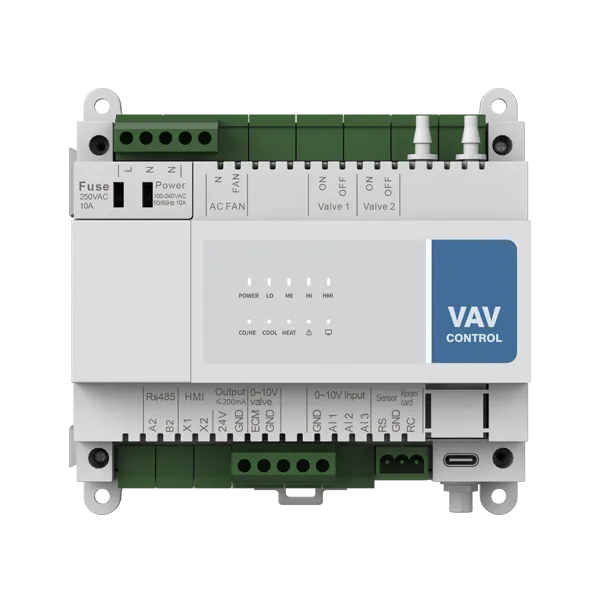 SAS810FCT smart fan coil thermostat with Modbus and WiFi integrated for smart home and building control.