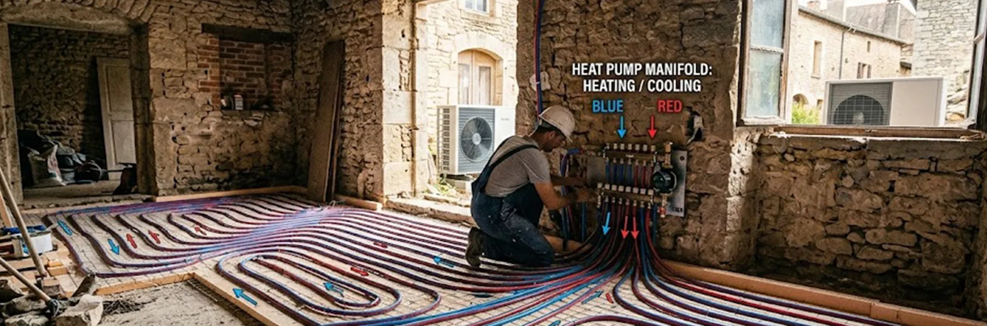 Underfloor radiant cooling layout for heat pump retrofit in European residential buildings