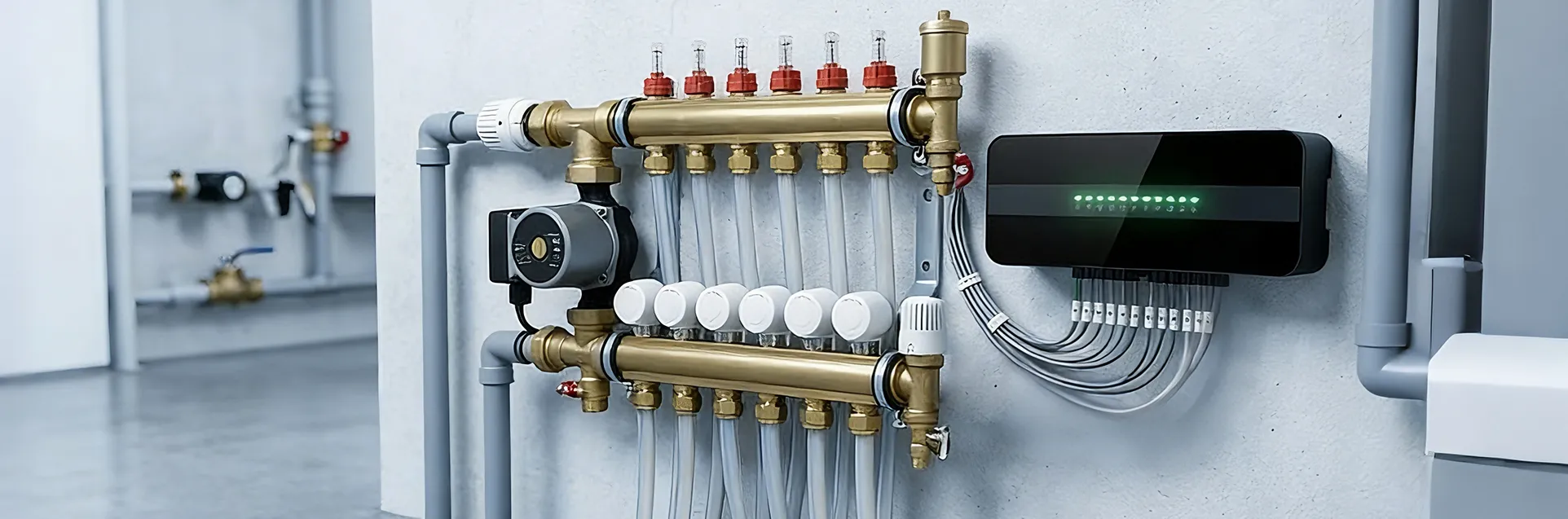 8-zone control box enabling fixed supply water temperature logic for year-round comfort