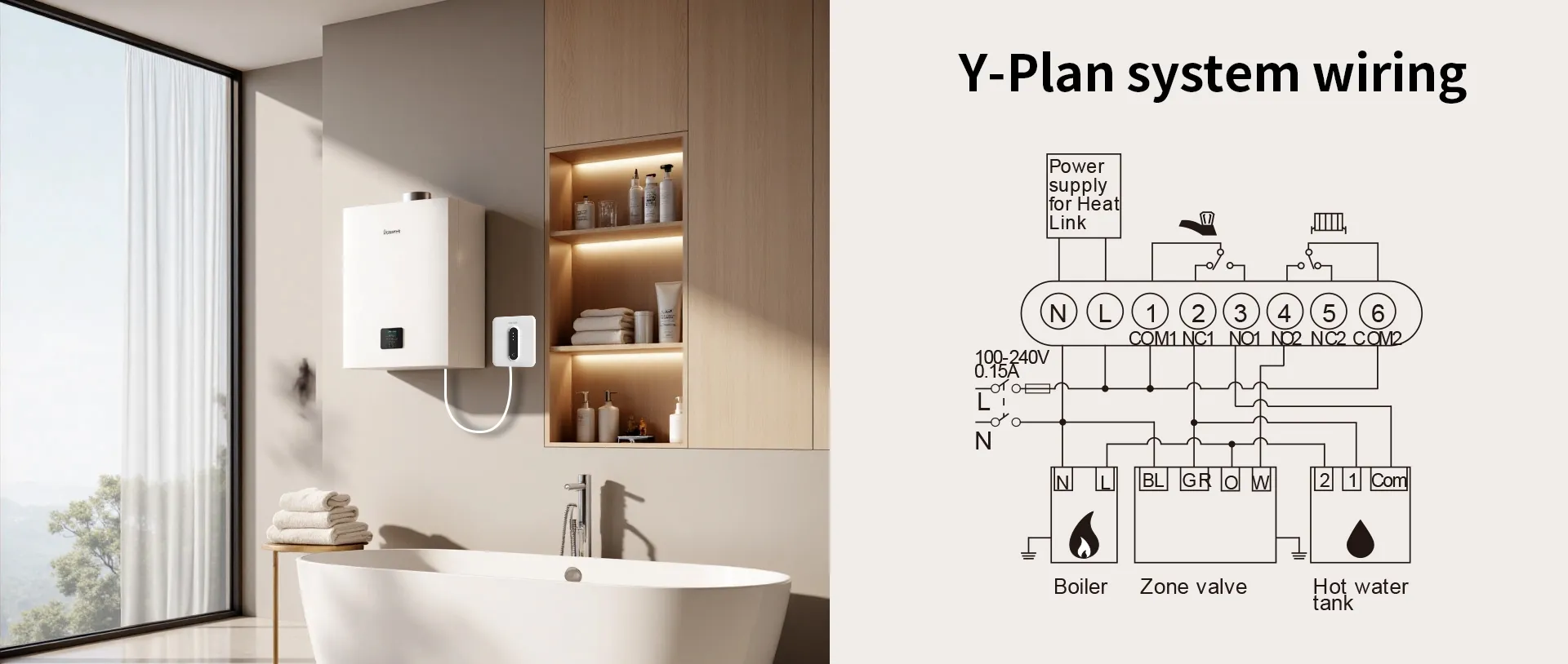 Y-Plan system wiring showing mid-position valve and dual channel controller connections