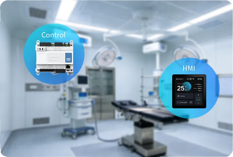 Cleanroom VAV control: HDC218-VAV maintaining constant airflow and pressure with touchscreen HMI