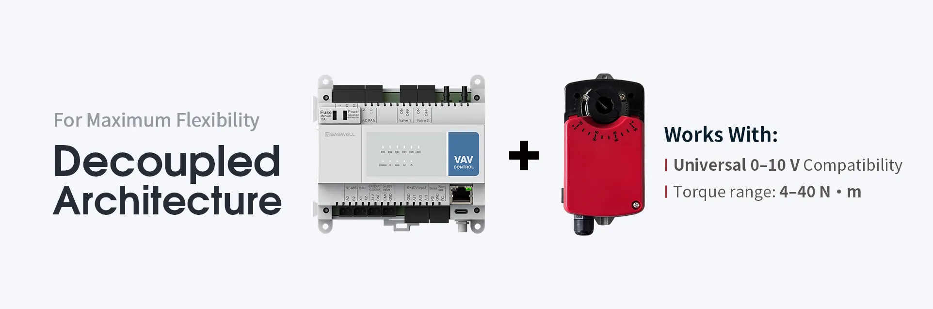 Decoupled VAV architecture: 0-10V, 4-40 N·m