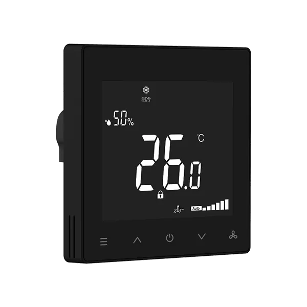 Left side view of SAS922BFCH touch-sensitive WiFi radiant thermostat