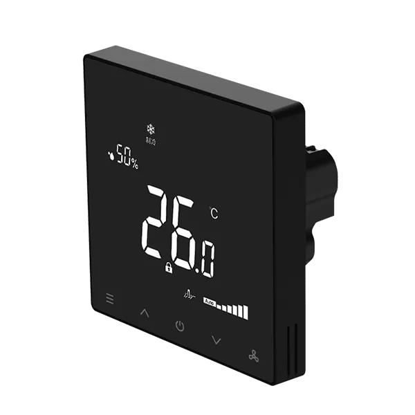Right side view of SAS922BFCH touch-sensitive WiFi radiant thermostat