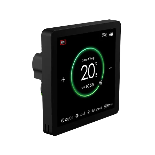 Left side view of SAS965FCH 4-inch color touchscreen radiant thermostat