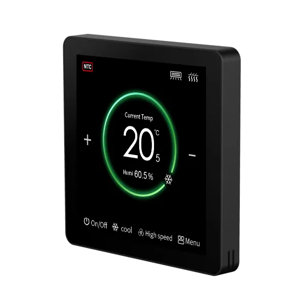 Right side view of SAS965FCH 4-inch color touchscreen radiant thermostat