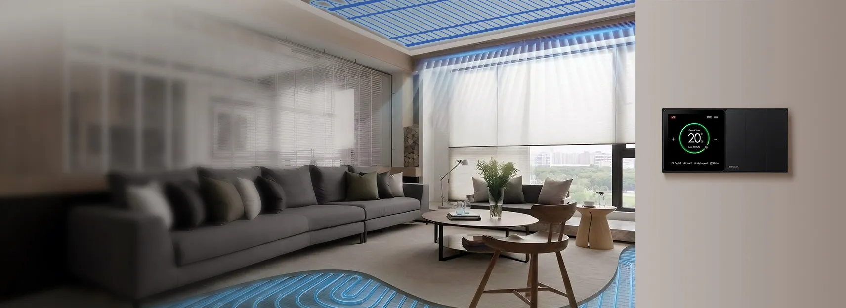 Heat pump radiant climate control indoor scene
