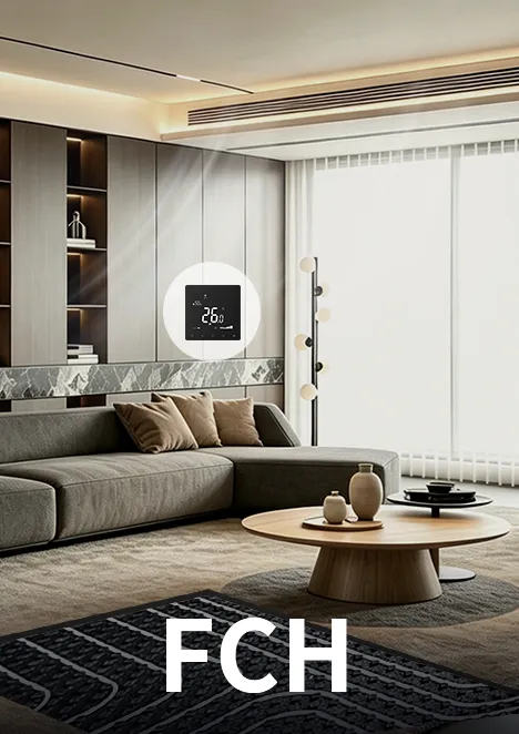 Hybrid radiant floor heating and fan coil system in living room