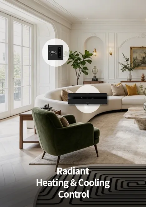 Radiant floor heating and cooling in living room interior