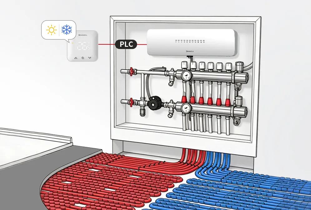 Radiant system heating and cooling mode switching control diagram