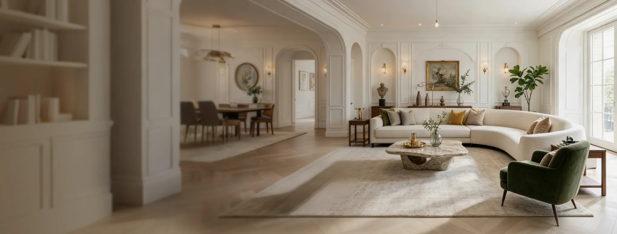 Radiant heating and cooling system in living room scene