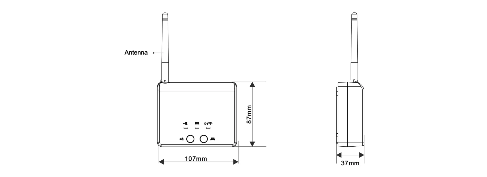 Product dimension drawing for SAS2016DE2 dual channel wireless receiver for boiler control