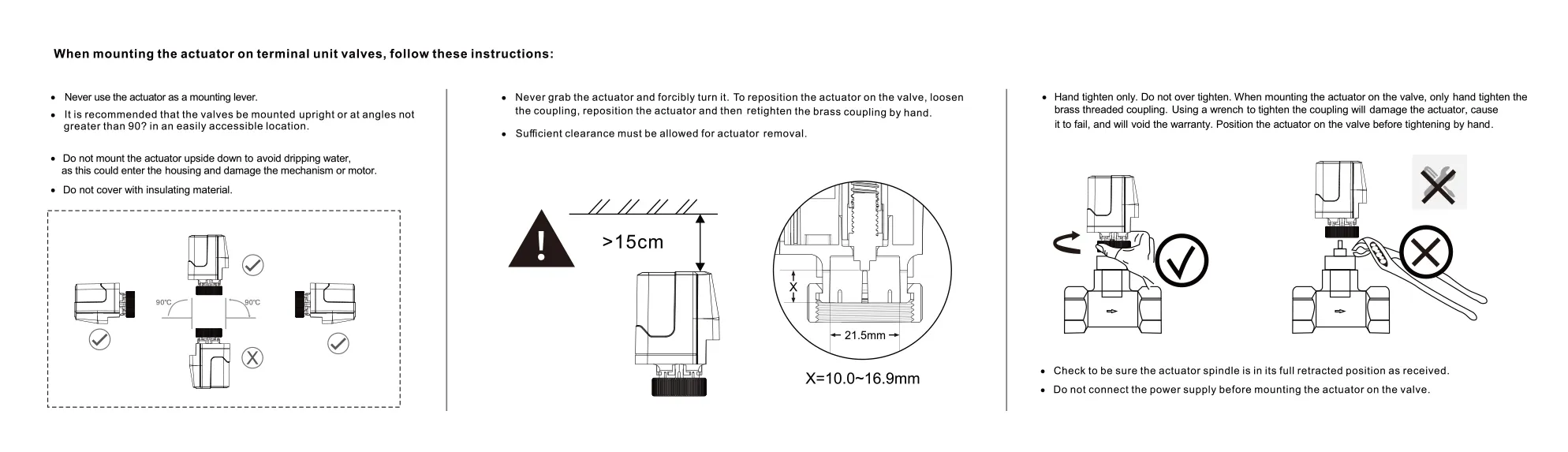 Installation guide for SA905-S fail-safe electric thermal actuator