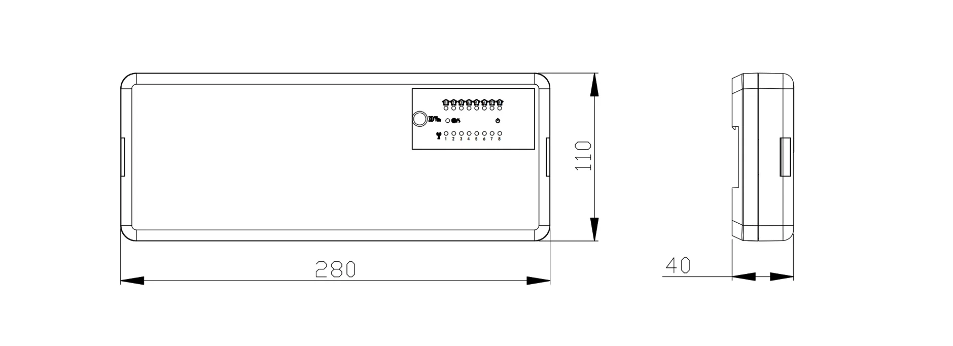 Product dimension drawing for SCU209 8-zone wiring center