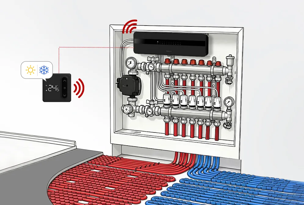Wiring center application in heating and cooling hydronic system diagram