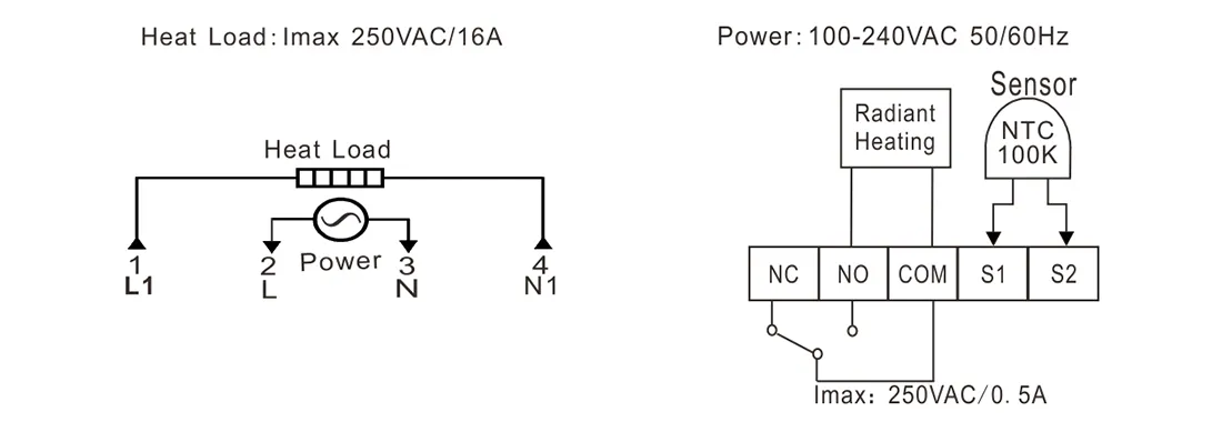 Wiring diagram for SAS908XWHB programmable boiler thermostat