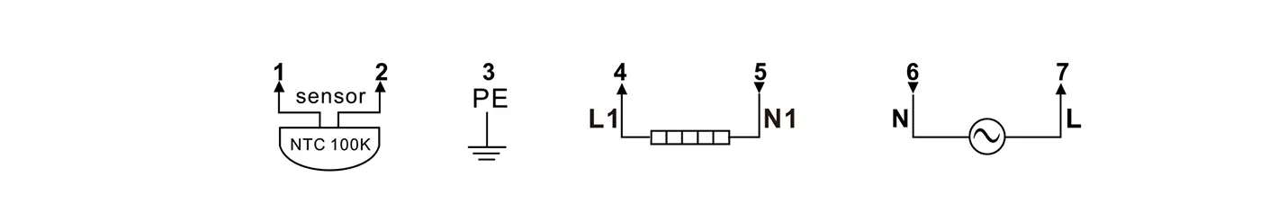 Wiring diagram for T38FHL gang frame programmable electric heating thermostat