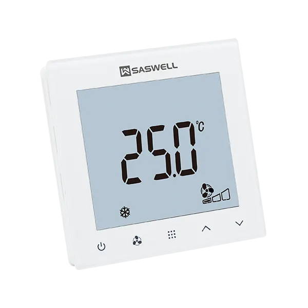 Left side view of SAS922FCT interlock-enabled fan coil thermostat