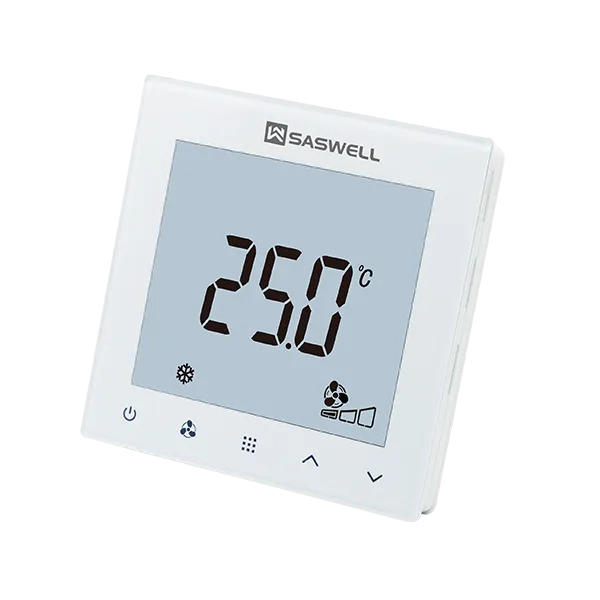Right side view of SAS922FCT interlock-enabled fan coil thermostat