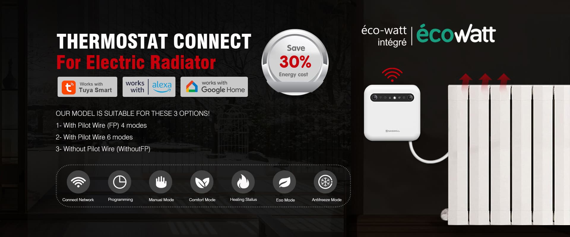 Smart Pilot Wire Thermostat with MaPrimeRénov' & Ecowatt Compliance